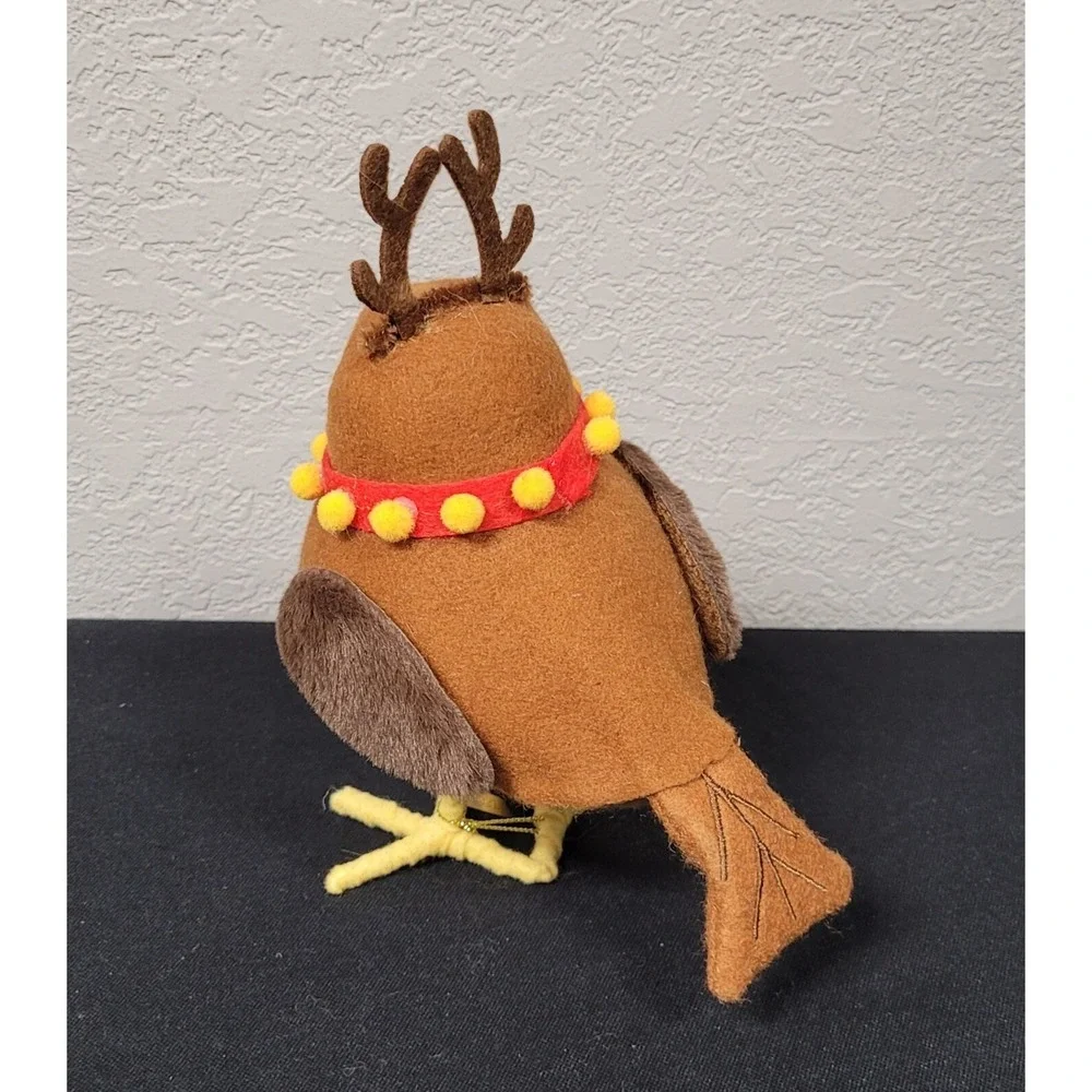 Featherly Friends Bird 2022 Bells Fabric Bird Dressed As Reindeer
